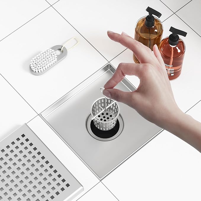 Neodrain 6-Inch Square Shower Drain with Removable Quadrato Pattern Grate, Brushed 304 Stainless Steel, with Watermark&CUPC Certified,Black