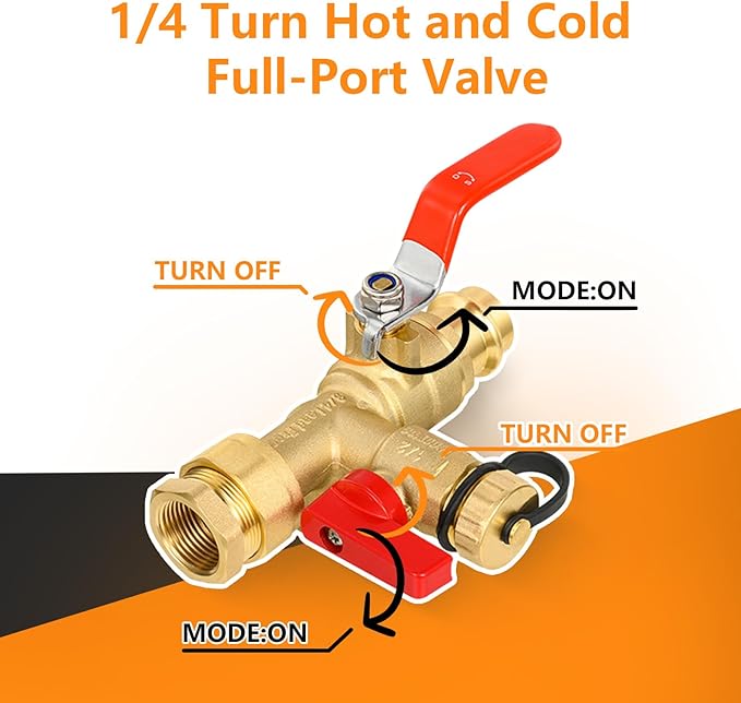 (Set of 1 Kit) HeSun 3/4" FIP X 3/4" PRESS IPS Isolator Tankless Water Heater Service Valve Kit, with Pressure Relief Valve(TOOL055)