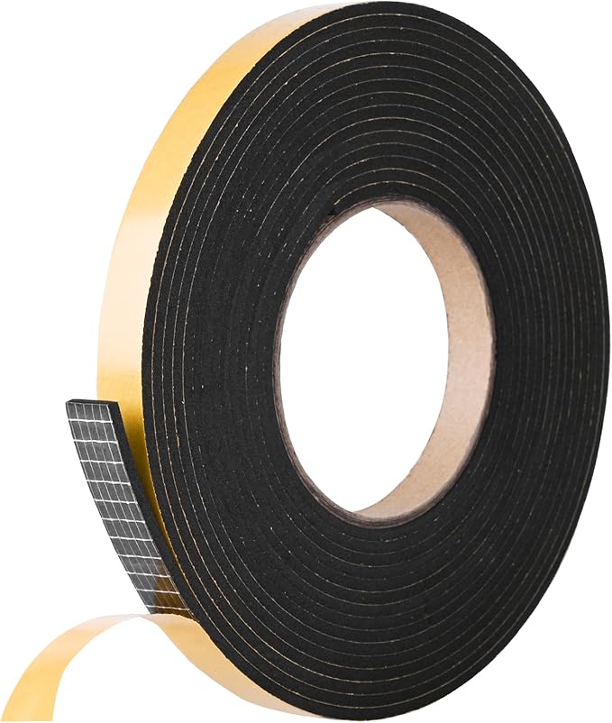 Self Adhesive Foam Tape Weatherstrip 1/2in x 1/8in x 26Ft High Density Foam Insulation Strips Foam Seal Weather Stripping with Strong Adhesive for Door and Window Sound Isolation Soundproofing