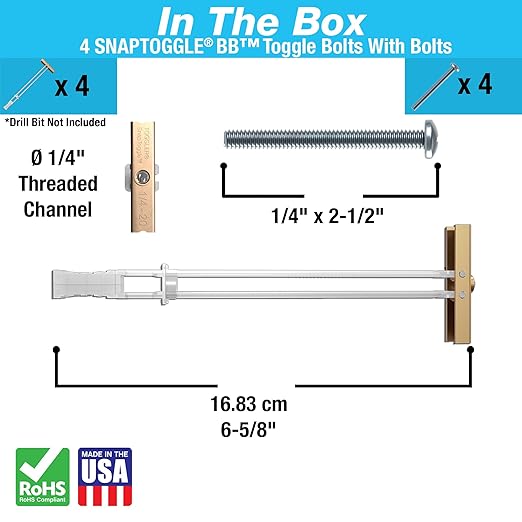 TOGGLER SNAPTOGGLE Drywall Anchor with Included Bolts for 1/4-20 Fastener Size; Holds up to 265 pounds Each in 1/2-in Drywall by TOGGLER (4 Pack)