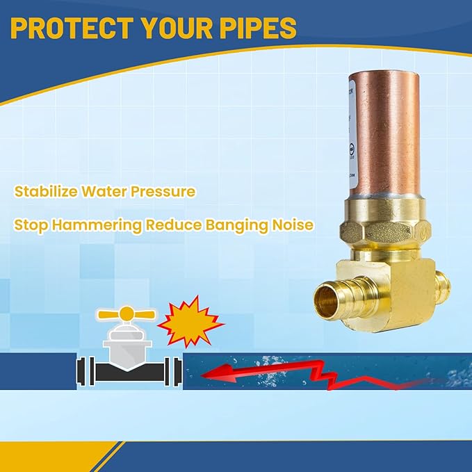 Water Hammer Arrestor,1/2Inch Tee Copper Water Arrestor,Pex Crimp Connection(2PACK,Copper Arrestor)(HAMMER010-2Pack)