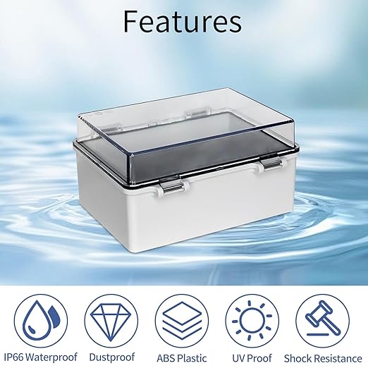 Waterproof Electrical Box Engineering Grade ABS Plastic Outdoor Junction Box Wall Durable DIY Enclosure for Wiring Connections and Protection Clear(7"x5.1"x3.5")