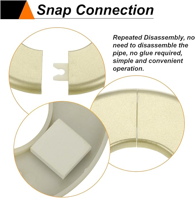 HARFINGTON 2pcs Wall Split Flange 22.5mm/0.9" Self-Adhesive Plumbing Cover Plates ABS Plastic Round Escutcheon Plate Buckle Design for Water Pipe Bathroom Kitchen Decoration, Gold Tone