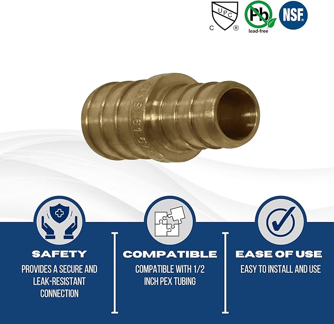 XFITTING 10 Pcs Pex Coupling, 1/2" x 5/8", Brass, Coupling, PEX