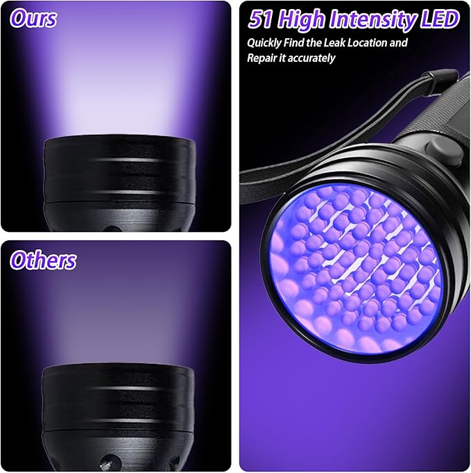 Auto Air Conditioner Leak Detector, Flashlight UV Oil Dye Leak Detection Kit AC Leak Detector Kit with Protective Glasses, AC UV Light Oil Dye Leak Test Detection Kit