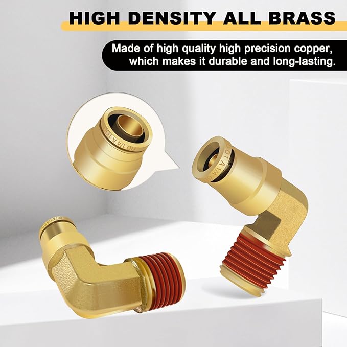 Siptenk 3/8" Elbow DOT Brass Push to Connect Air Line Fittings 5 PCS, 3/8" OD Tube x 3/8" NPT Thread Air Brake Line Quick Connect Fittings for Truck Trailers Industry Air System