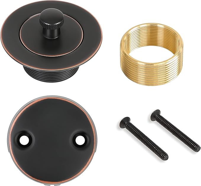 Venetian Bronze Bathtub Drain Kit - Lift and Turn - Replacement Kit for Bathtub, Overflow Plate and Screws Included, Universal Fit 1-3/8" and 1-1/2"- Brass Construction - Easy Install