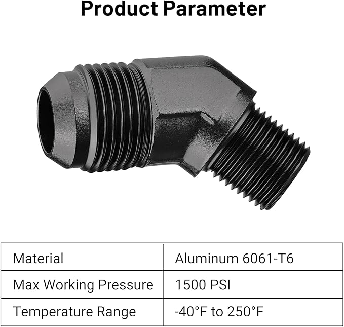 EVIL ENERGY 12AN Male Flare to 1/2" NPT Pipe 45 Degree Fitting Adapter Aluminum Black