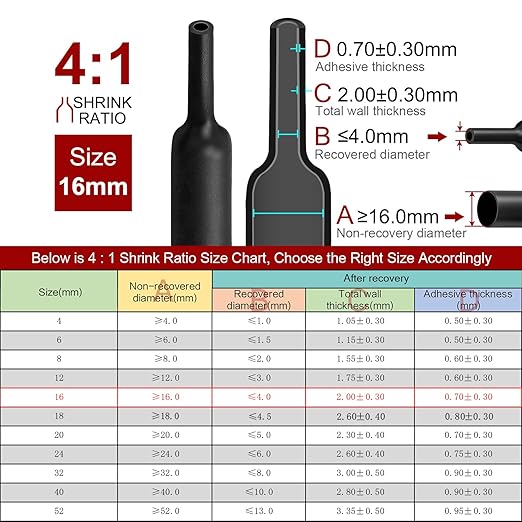 Chanzon 4:1 Ratio 5/8" (16mm) Heat Shrink Tubing - Marine Grade Waterproof Adhesive Lined - 4Ft Roll (1.22M Total Length) Black Polyolefin Sleeving Wrap Shrinking 4 to 1 Ratio 1pcs