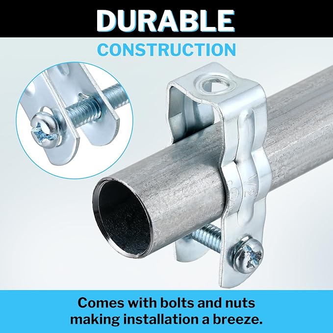 25 Pcs EMT Conduit Hanger with Bolt,Insulated Supports or Threaded Rods,Metal Galvanized Conduit Clamps Strut Straps and Hangers Rigid Pipe Fittings Mounting(1/2 Inch)