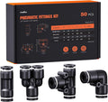1/8" OD Push to Connect Fittings Kits –50PCS Air Line Connectors with Tee, Straight, Elbow, Splitters, Quick Connect Pneumatic Fittings, Push Lock Air Hose Fittings for Compressor, Air Tools & Tubing