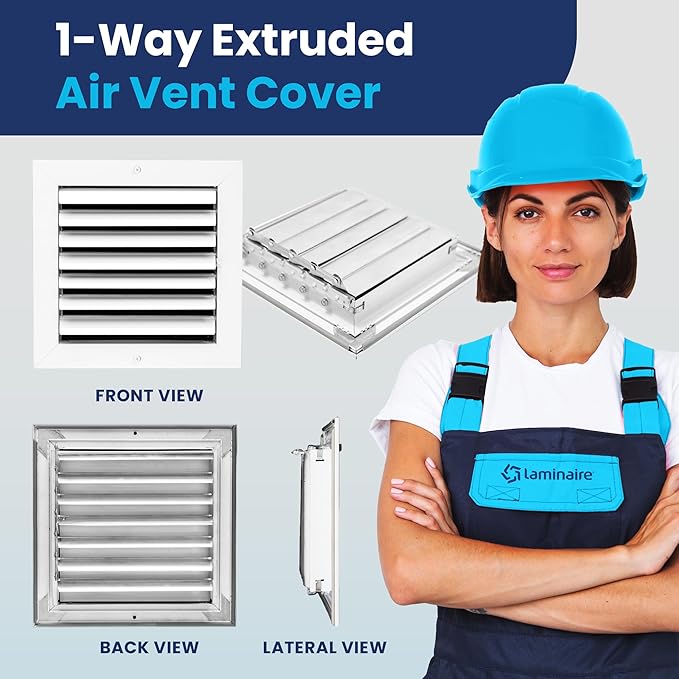 8x8 Inch (Duct Opening) Aluminum 1-Way Air Flow Vent – HVAC Vent Cover for Wall or Ceiling – Quiet HVAC Wall Register - Multi-Shutter Damper – Adjustable Curved Blade - Plastic Seal for Tight Fit