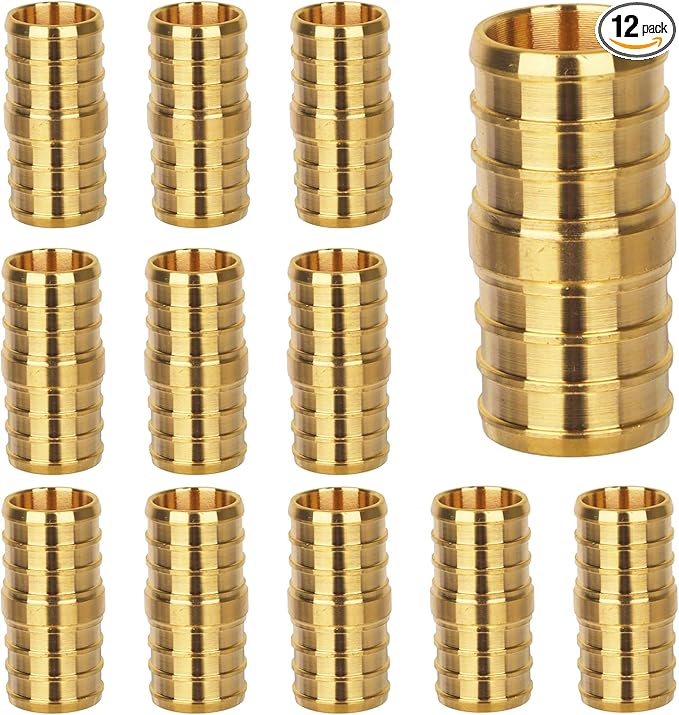 12 Pack 1/2" Pex Coupling, Pex Fittings, Heavy-Duty Brass Crimp Fittings for PEX Pipes with Leak-Resistant Construction, NSF & UPC Certified