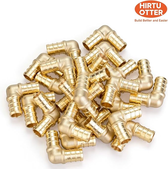 25 Pack 1/2" PEX 90 Degree Elbow Fittings, Lead-Free Brass Crimp Connectors NSF/UPC, for Plumbing Repairs