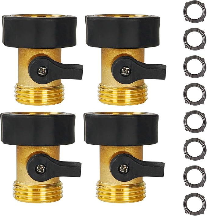 4 Pack Brass Garden Hose Shut-Off Valve, 3/4 Inch Heavy Duty Solid Brass Garden Hose Shut Off Valve with 8 Extra Rubber Washers