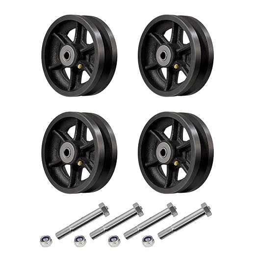 6" X 2" Sliding Gate Rollers, （2 Pack）Cast Iron V Groove Wheel with Roller Bearing, Heavy Duty Metal Wheel-1000 lbs Capacity, Industrial Sliding Gate Wheels for Metal Gate, Black