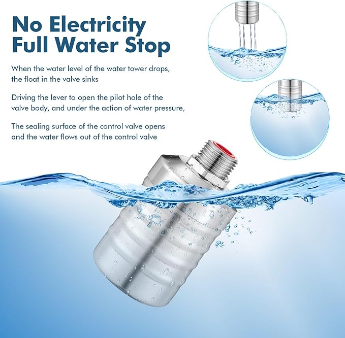 6 Pack Water Float Valve 1/2" to 3/4'' Auto Shut off Water Tank Float Valve 304 Stainless Steel Fully Automatic Level Control for Pool, Livestock Troughs (Classic Style)