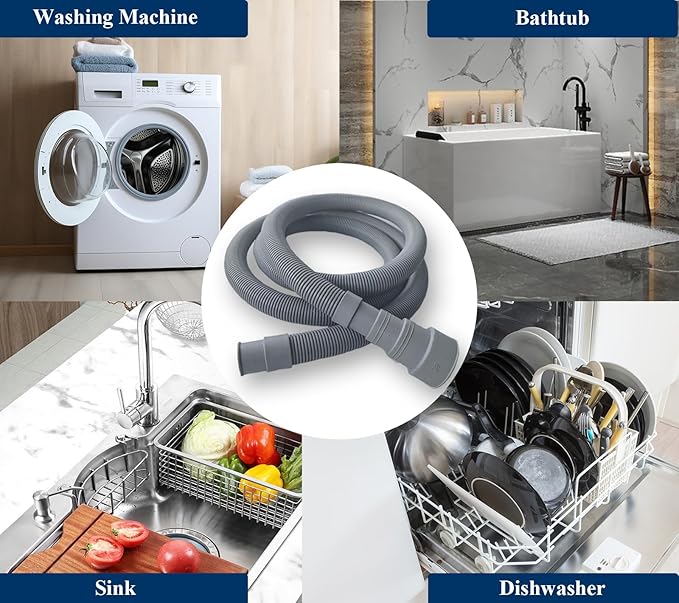 6.5ft Washing Machine Drain Hose Extension Kit - Universal for Washer, Dishwasher & Dehumidifier, 7-Piece Set with U-Bracket, 4 Clamps & Adapter