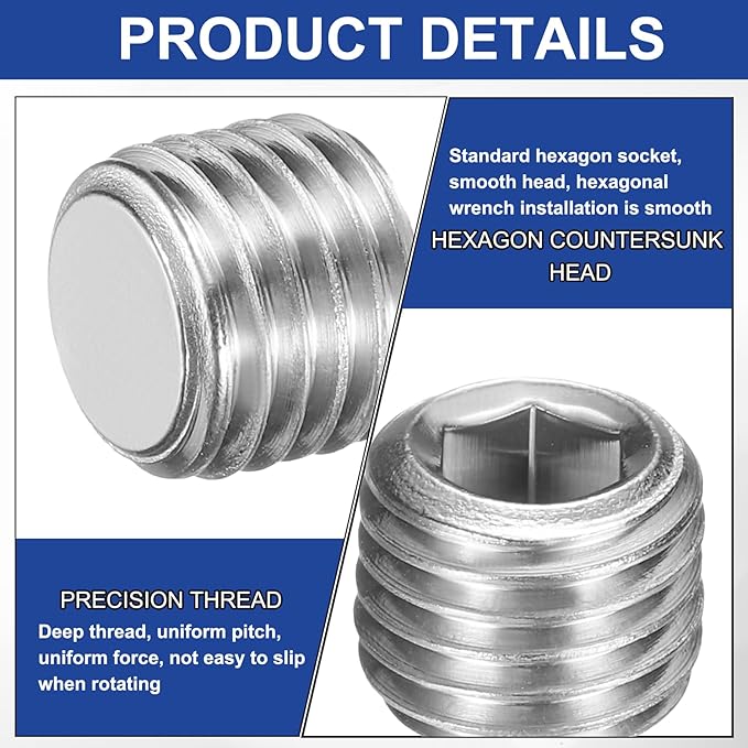 PATIKIL 5 Pcs 304 Stainless Steel Pipe Plug M12 x 1.5 Male Internal Hex Thread Socket Pipe Plug Hex Countersunk Pipe Fitting for Sealing Water Oil Gas Pipeline, Silver
