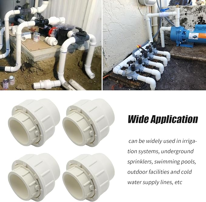 4 Pcs 1" White PVC Union Pipe Fitting (Socket x Socket), PVC Slip Union Adapter Coupling Schedule 40 EPDM O-Ring, Coupling Pipe Fitting