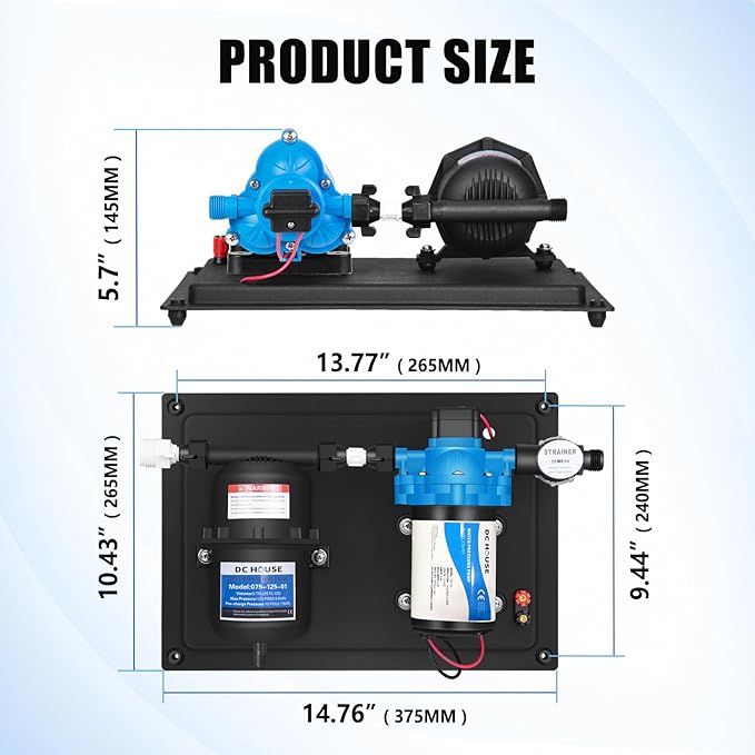 DC HOUSE 12V RV Water Pump System and Pre-Pressurized Accumulator Tank 3.5GPM 45PSI Fresh Water Diaphragm Pump 12Volt with 0.75L 125PSI Accumulator Tank for Travel Trailer Camper Boat Kitchen Bathroom