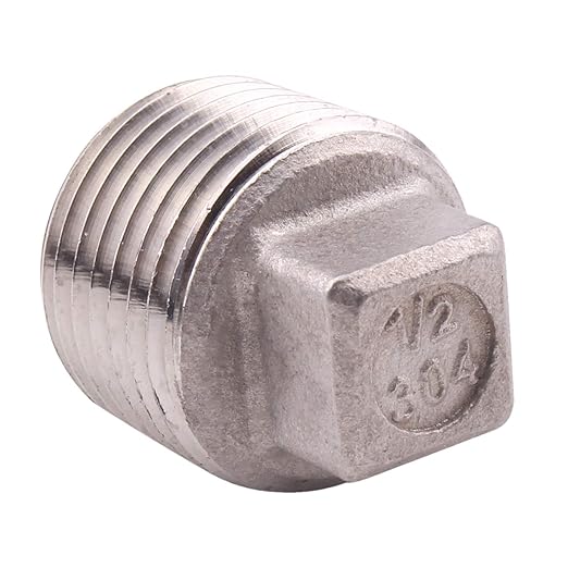 Stainless Steel 304 Cast Pipe Fitting, Square Head Cored Plug, Class 150, 1/2'' NPT Male