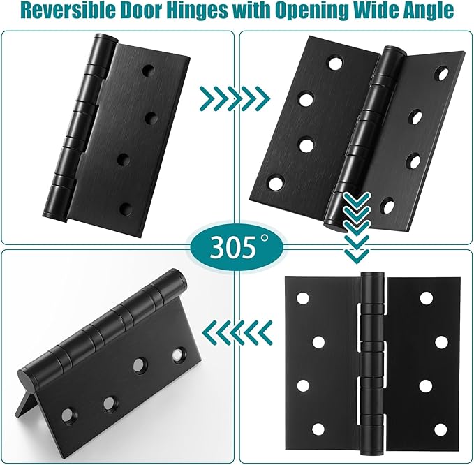 18 Pcs 4'' Ball Bearing Door Hinges Stainless Steel Heavy Duty Hinges 4 x 4 Inch Exterior Door Hinge with Square Corners