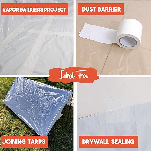 White Vapor Barrier Tape, 3 Inch x 180 Feet Moisture Barrier Seal Tape for Crawlspaces, Insulation Repairs, Underlayment Seams