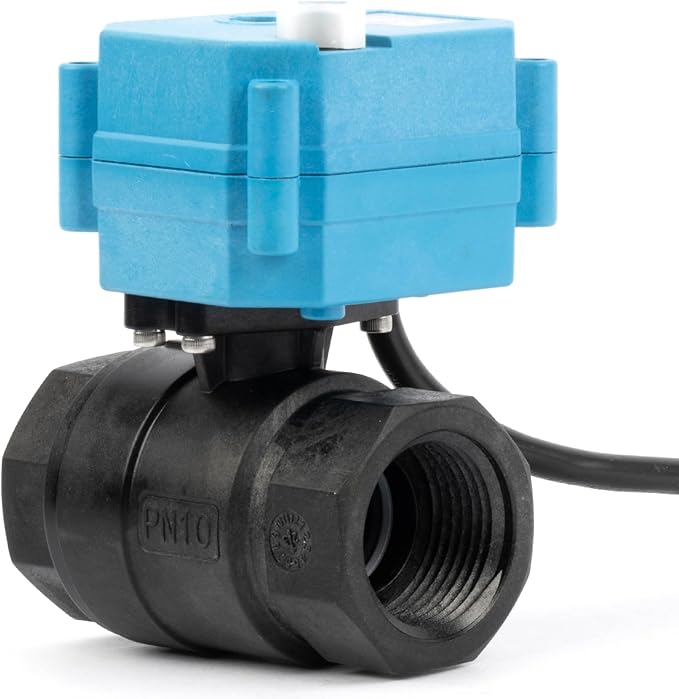 U.S. Solid 1” PPE Motorized Ball Valve with US Plug - Plastic Electrical Ball Valve, 2 Wire Auto Return, AC 110~230V, Normally Closed