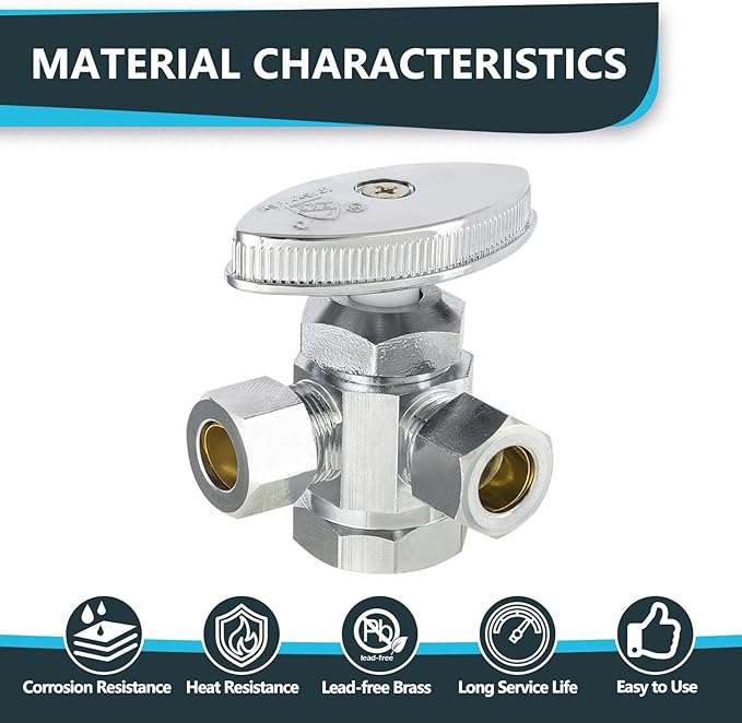 (Pack of 2) Seelink Multi-Turn Dual Outlet Angle Stop Valve, 1/2" Fip Iron Pipe Inlet x (3/8 inch x 3/8 inch) Compression Outlets, Chrome Plated Brass(VALVE189)