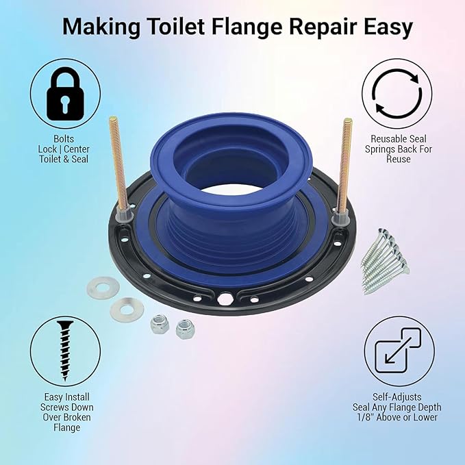 One N Done Toilet Flange Repair Kit - Toilet Kit For Low or Broken Toilet Flange. Toilet Wax Ring Replacement Kit W/Toilet Flange Extender Kit. No Wax Ring For Toilet Bowl Or Toilet Seal Required 10X