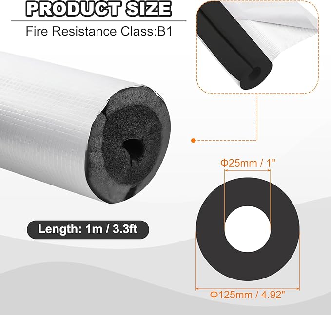 PATIKIL Pipe Insulation Foam Tube, 3.3FT Length Self Adhesive Pipe Freeze Protection Wrap with Aluminum Foil 1"(25MM) ID x 5cm Thickness for Outdoor Winter Irrigation
