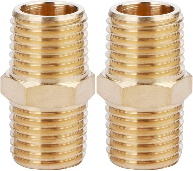 2PCS Brass Nipple Fitting 1/4" to 1/4" NPT Male Hex Nipple Adapter by CX WONDERLAND