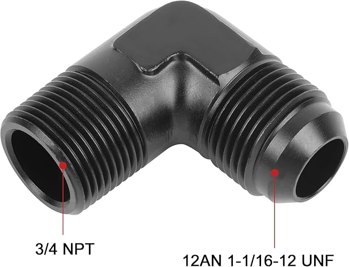 EVIL ENERGY 12AN Male Flare to 3/4" NPT Pipe 90 Degree Fitting Adapter Aluminum Black