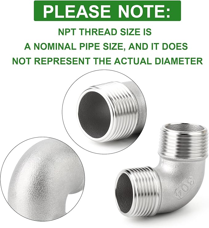 TAISHER 2PCS 304 Stainless Steel 90 Degree elbow,3/4" NPT Male × 3/4" NPT Male Thread Pipe Fitting