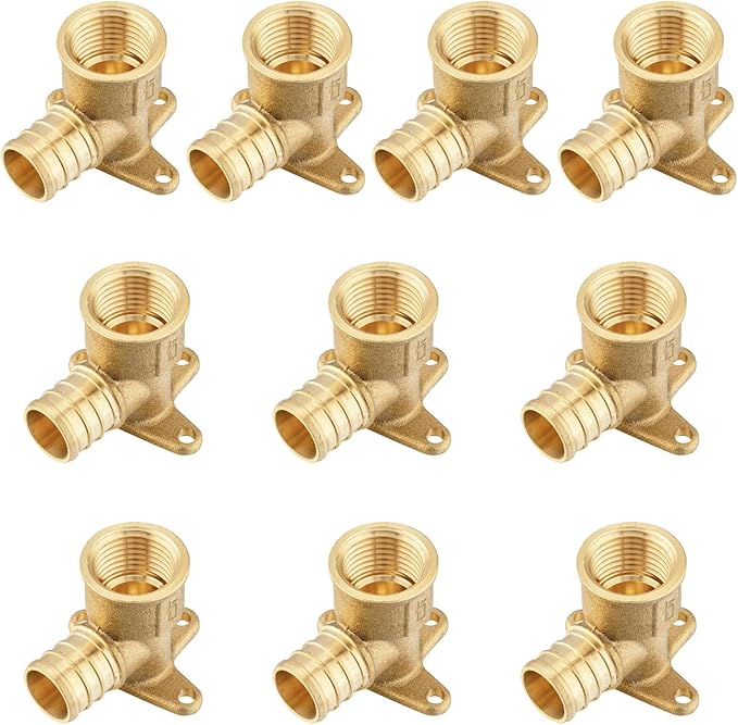 HeSun 10-Pack PEX Fittings, 3/4" PEX x 1/2" Female NPT, Brass Crimp Drop Ear Elbow Fitting, ASTM F1807