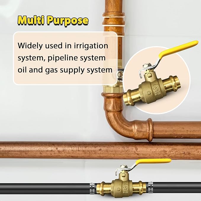 1 1/2" Propress Brass Ball Valve - Press Shut Off Ball Valve with EPDM O-ring Fit Both End - Premium Water Stop Shut Off Tool with 1" In. Connections - Pack of 2
