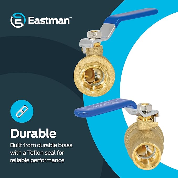 Eastman Heavy Duty Full Port Brass Ball Valve, 3/4 in Sweat x 3/4 in Sweat Connection, 20063LF