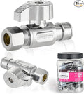 Pro 15-Pack EFIELD Stop Valve Pex-A 1/4 Turn Straight Stop Valve 3/8" OD Compression X 1/2" Pex Expansion, Chrome Plated LF Brass, Heavy Duty,(VALVE381)