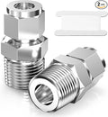 TAISHER 2PCS 304 Stainless Steel Compression Tube Pipe Fitting Connector, 3/8" Tube OD x 1/2" NPT Male Straight Adapter