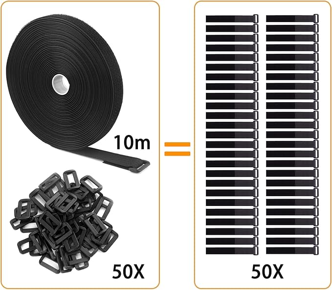 32Ft x 1In Adjustable Cable Straps with Buckles, Free Cut Length, Black Reusable Fastening Cable Ties, Hook and Loop Securing Strap for Cable Tidy, Wire Management, Cord Organiser