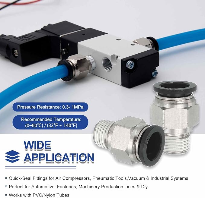 MECCANIXITY 2 Pcs NPT Push to Connect Air Fittings, Male Straight 1/2" Tube OD x 1/4" NPT Thread Air Quick Connector Coupling Adapter for Gas Hose Pneumatic Tools Black