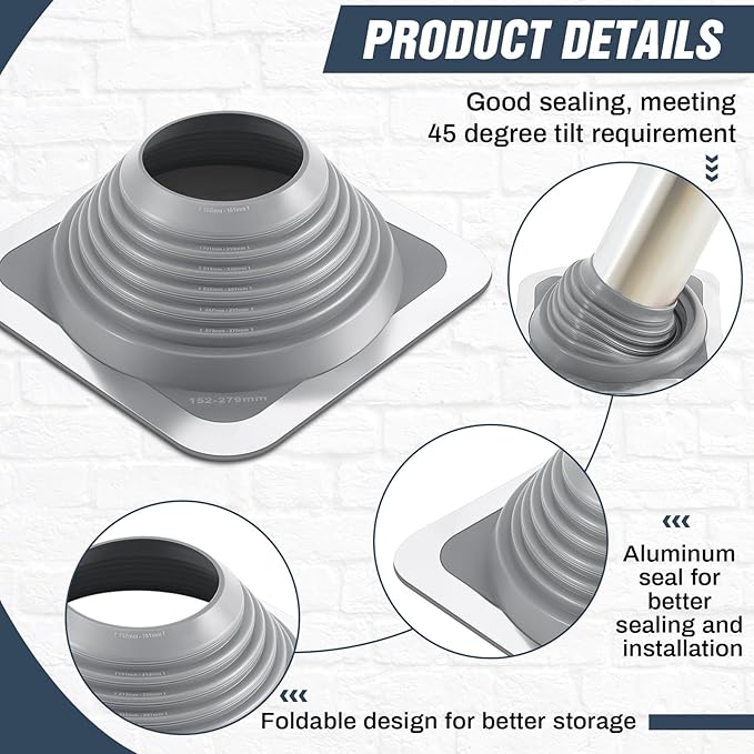 #7 Metal Roof Vent Boot Chimney Flashing Roof Jack Pipe Vent for Pipe Od 6 to 11 Sleeve Square Base Epdm (14 Inch, Grey)