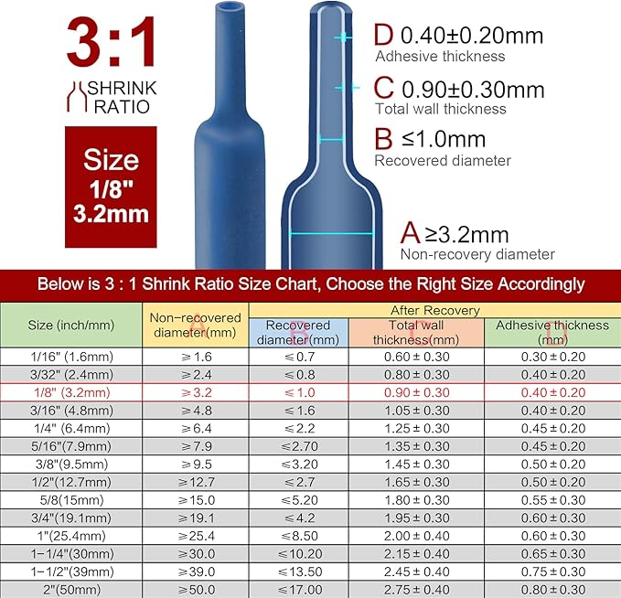 Chanzon 3:1 Ratio - 80ft Roll - Heat Shrink Tubing 1/8" (3.2mm) - Marine Grade Waterproof Adhesive Lined - (25M Total Length) Blue Polyolefin Sleeving Wrap Shrinking 3 to 1 Ratio 1pcs