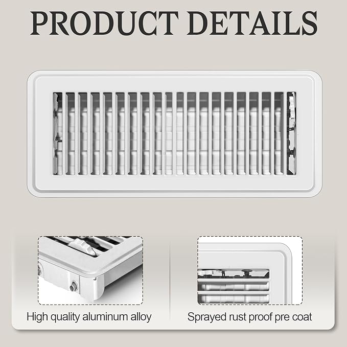 2 PCS Floor Vents Floor Registers 4x12 inch, Heavy Duty Metal Heat Air Vent Covers 4 X 12 with Rust Proof Finish for Home Office Wall Floor Registers Grilles & Vents (2, White, 4x12 Inches)
