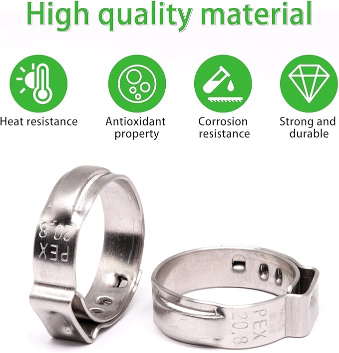 Stainless Steel 304 Pex Crimp Ring Clamp, Hose Pex Fitting Clamps (5/8 Inch, 50pcs)