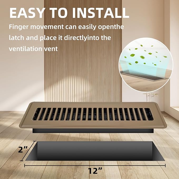 Floor Register 2x12, 6 Pack Floor Vent Covers for Home Floor Heavy Duty Steel Walkable Floor Vents Air Vent Covers 14x6 for Sidewall and Floor