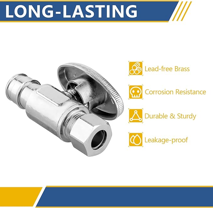 Straight Stop Valve,1/2 Inch Pex Expansion X 3/8 Inch OD Compression Straight Shut-off Valve with 1/4 Turn on/off (Pack of 5,ASTM F1960)(VALVE098-5Pack)