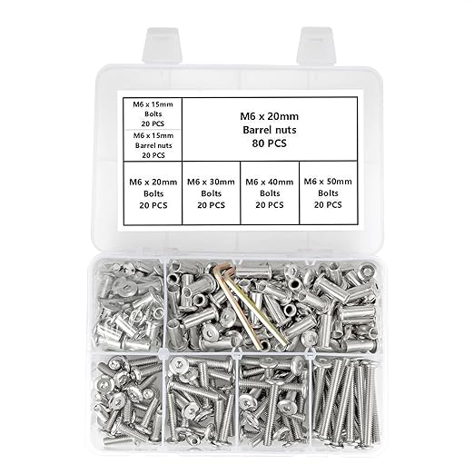 100 Set M6x15/20/30/40/50mm Mixed Sizes Furniture Bolts - Carbon Steel Assortment for Home Repairs Furniture Assembly and Leather Crafting