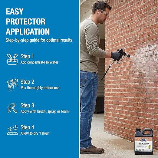 Rain Guard Water Sealers SP-3001 Brick Sealer Concentrate Makes 1 Gallon - Clear Natural Finish - Deep Penetrating Water Repellent Protection for All Brick Surfaces - Water-Based Silane/Siloxane